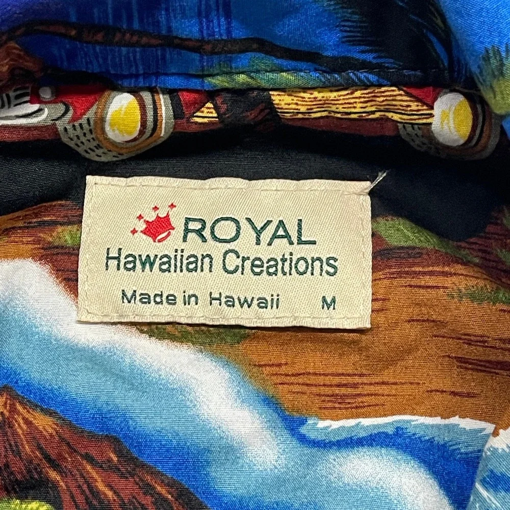 Royal Hawaiian Creations Shirt Mens Medium Blue Tropical Surfboard Classic Cars - Picture 3 of 9